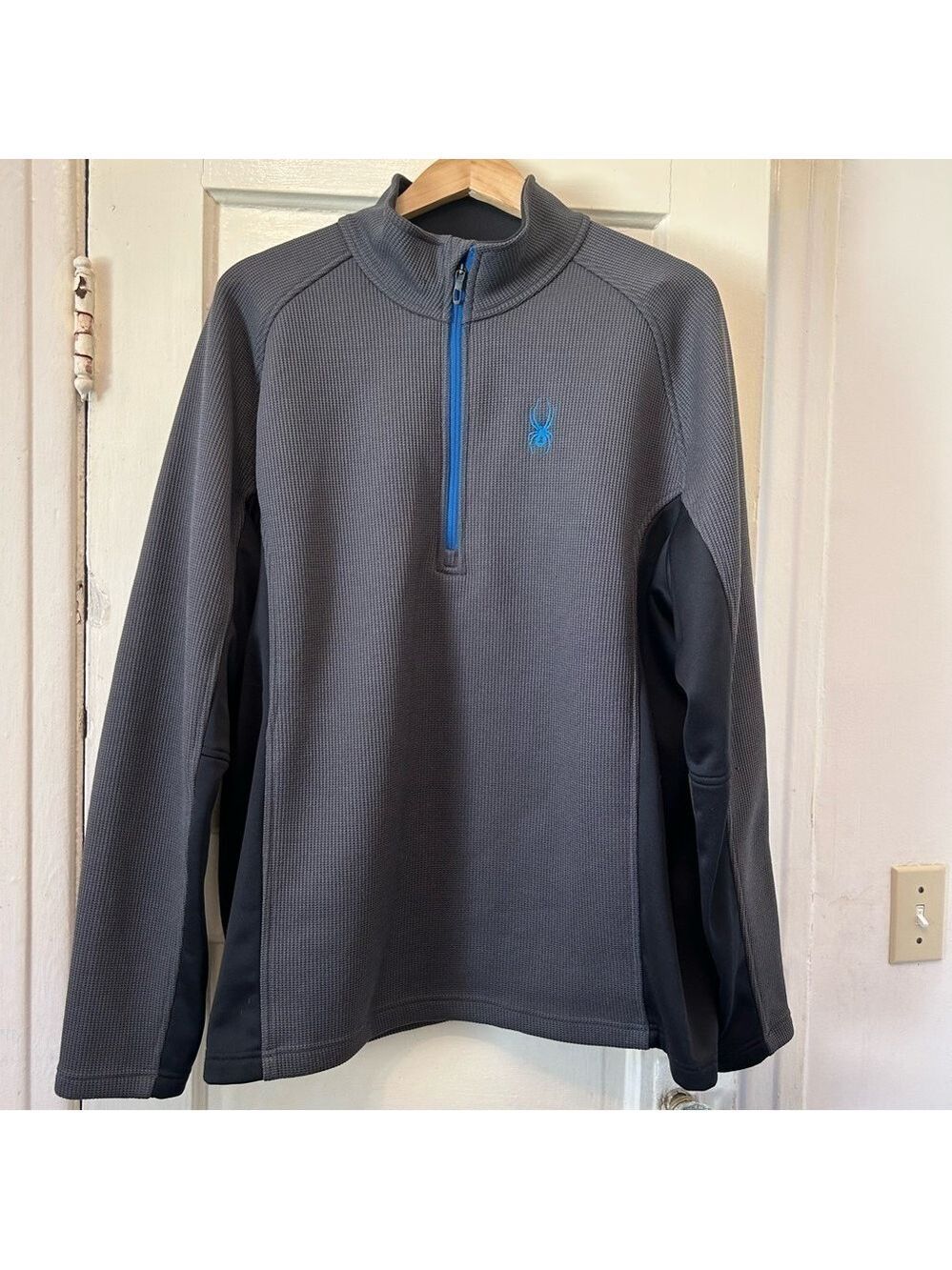 Spyder Men’s Pullover Waffle Knit Half Zip Sz 2XL Thick Grey Black